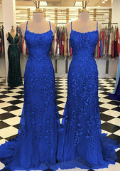 2024 Royal Blue Formal Prom Dresses Sexy Long Lace Evening Dress UK MyChicDress