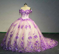 2024 Nuevo vestido de quinceañera rosa con hombros descubiertos, vestidos de baile con flores en 3D