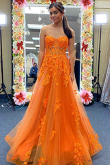 Vestidos de fiesta de encaje naranja 2025, vestidos formales sexys con apliques largos y escote en forma de corazón