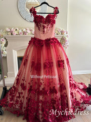 2025 Red Quinceanera Dresses Off The Shoulder 3D Flowers Sweet 16 Party Dress - MyChicDress