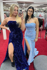 2025 Vestidos de fiesta largos rojos con lentejuelas y sirena sin tirantes Vestido formal