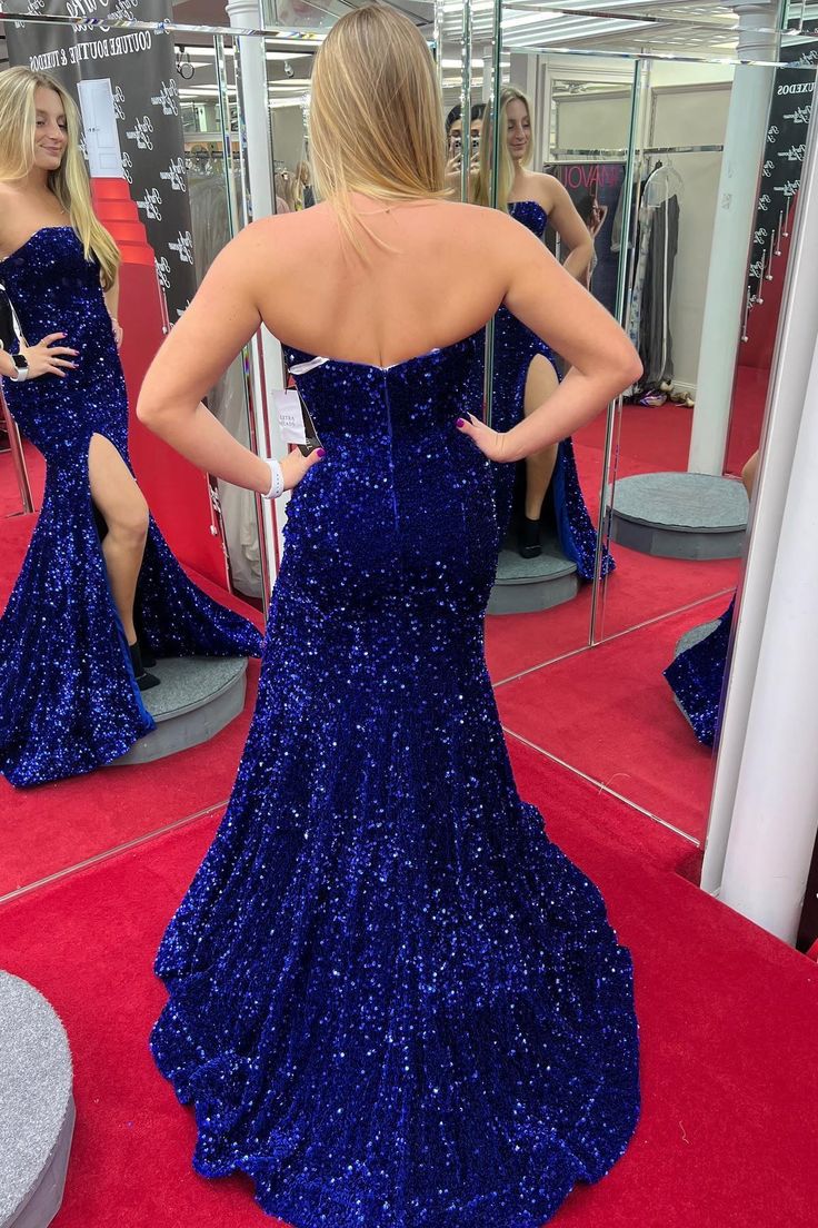 2025 Vestidos de fiesta largos rojos con lentejuelas y sirena sin tirantes Vestido formal