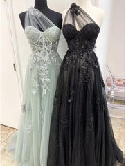 2025 Vestido de fiesta largo de un hombro negro Vestido formal con abertura