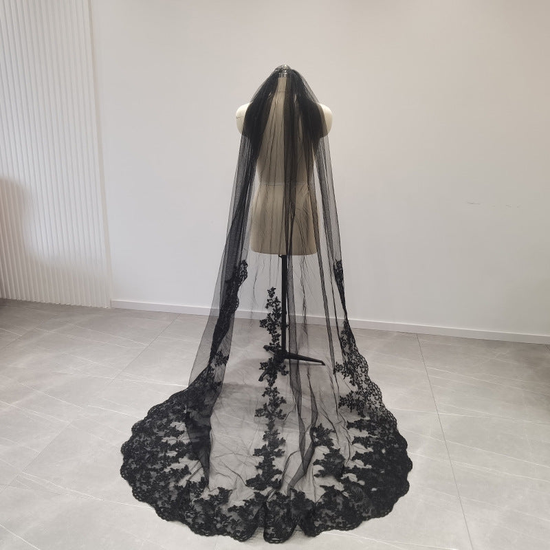 2*1.5M Lace Edge Black Wedding Veil