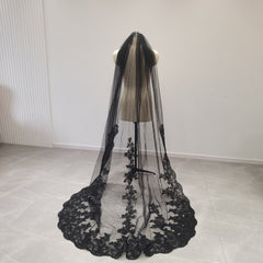 2*1.5M Lace Edge Black Wedding Veil