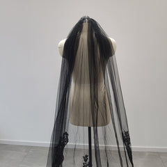 2*1.5M Lace Edge Black Wedding Veil