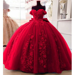 Vestidos de quinceañera rojos con hombros descubiertos florales en 3D 2024 Vestidos dulces 16