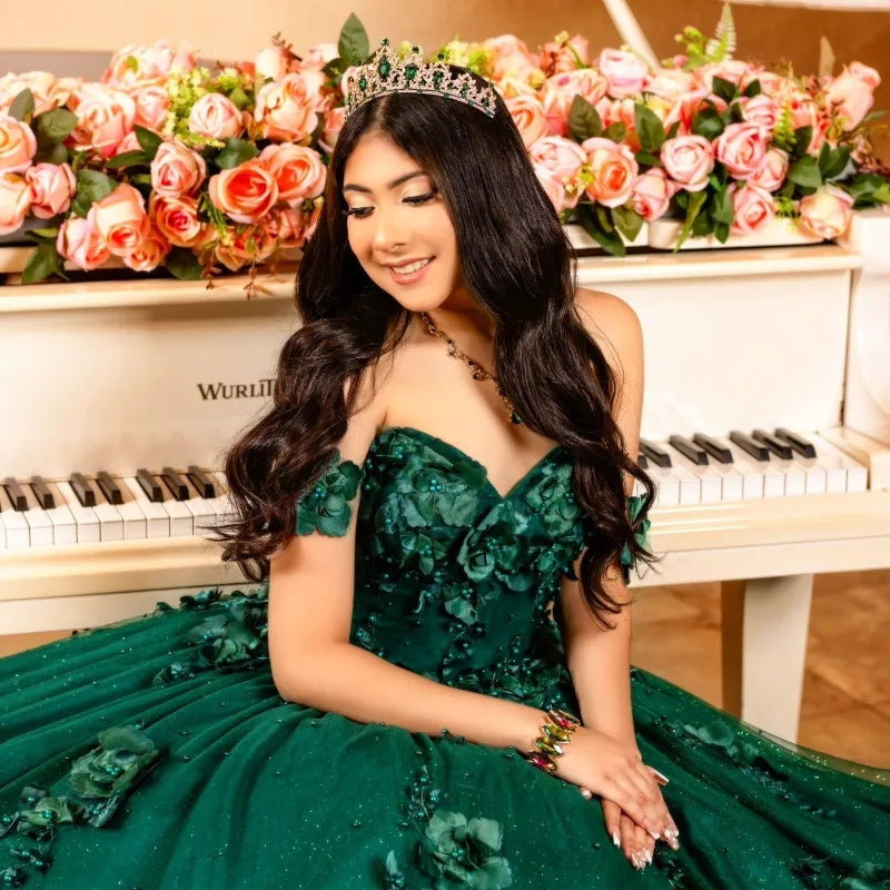 3D Flowers Emerald Green Quinceanera Dresses