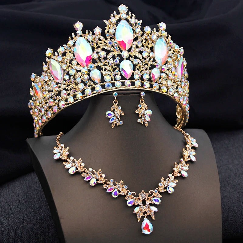 3PCS   Crystal Crown Bridal Jewelry Sets Wedding Tiaras Set for Women