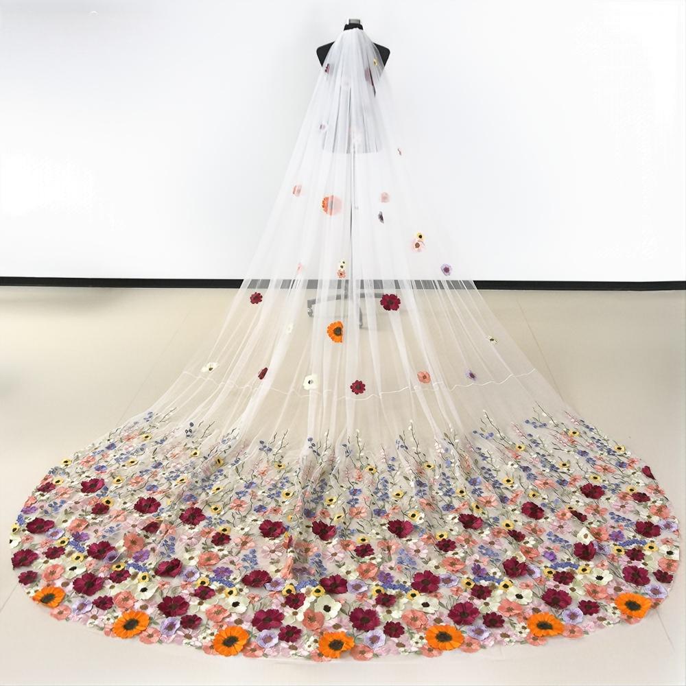 4M Colored Flowers Wedding Veil