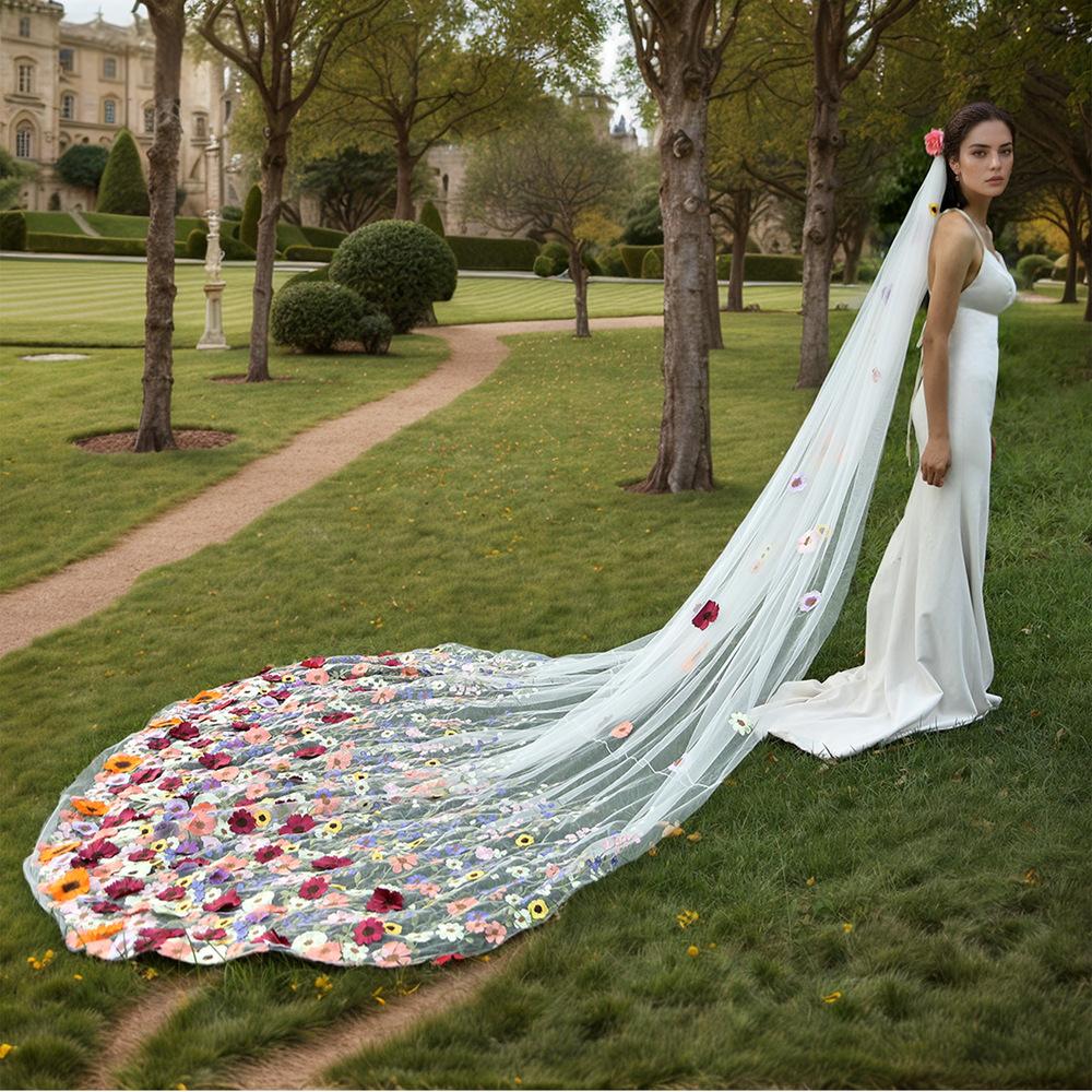 4M Colored Flowers Wedding Veil