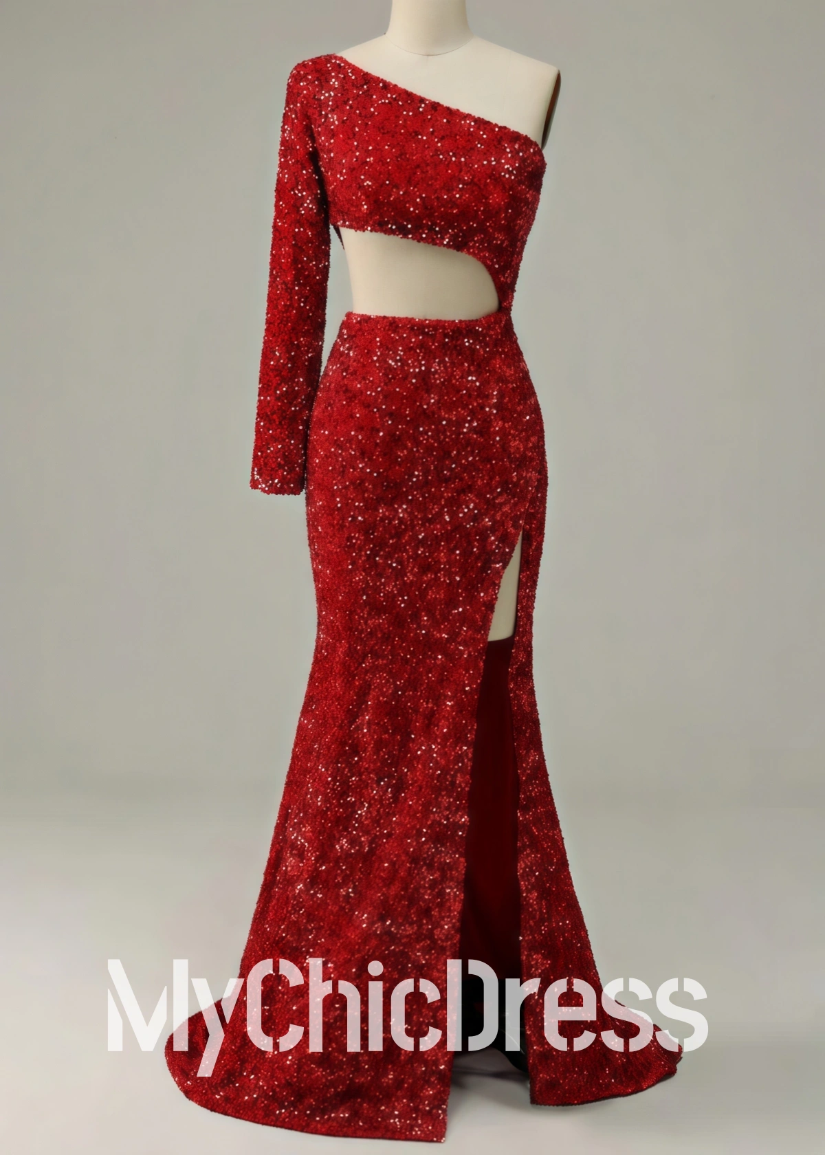 Vestidos formales negros de una sola manga con lentejuelas, vestido de fiesta largo recortado con abertura