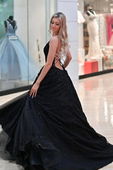 A Line Black Lace Prom Dress 2024 Long Gothic Wedding Dresses MyChicDress