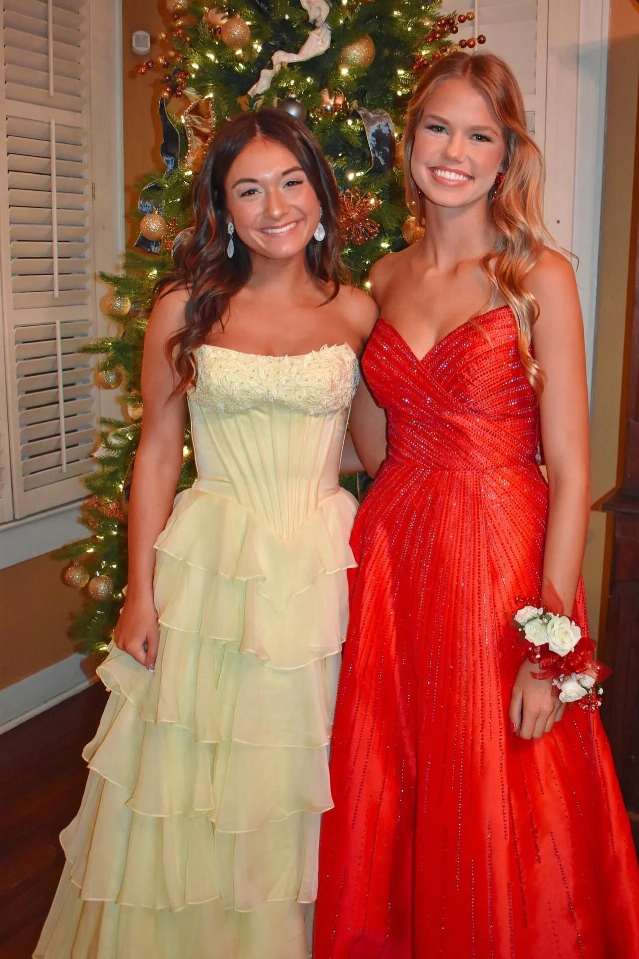 A Line Red Corset Prom Dresses Lace Chiffon Strapless with Ruffles