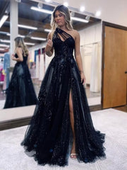 Una línea de un hombro 2024 vestidos de fiesta vestido formal de encaje de tul negro