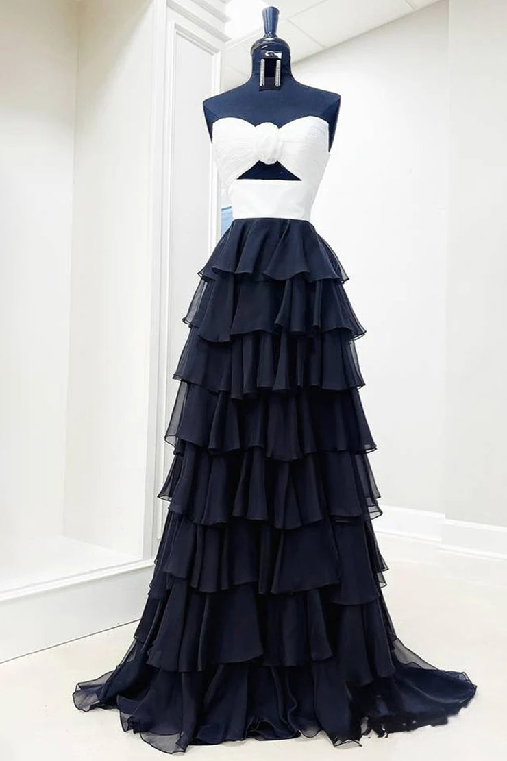 Vestido formal verde con escote en V, capas, sin tirantes, corte A y capas, de gasa