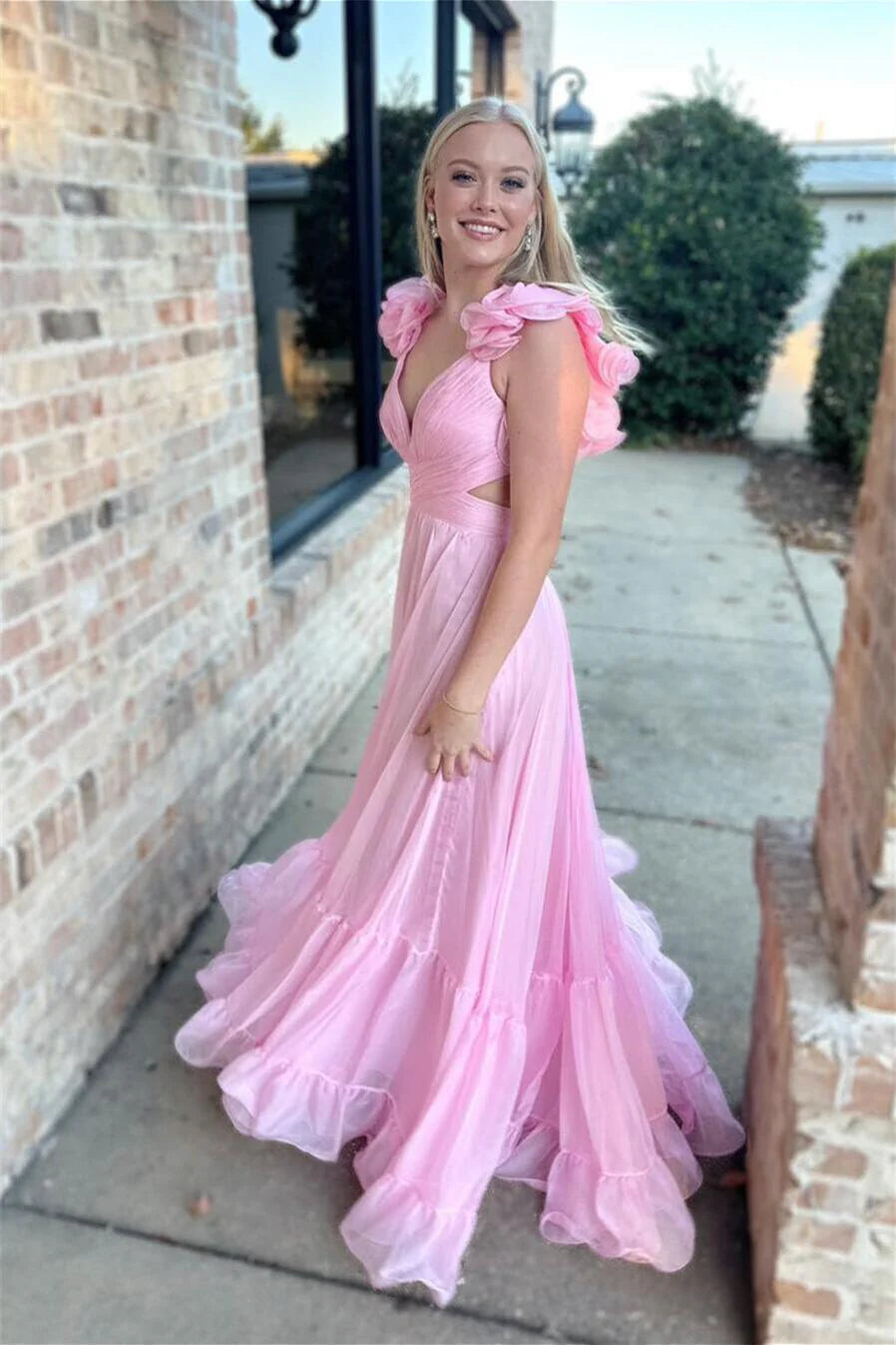 A-line Beach Evening Dress Sexy with Ruffles