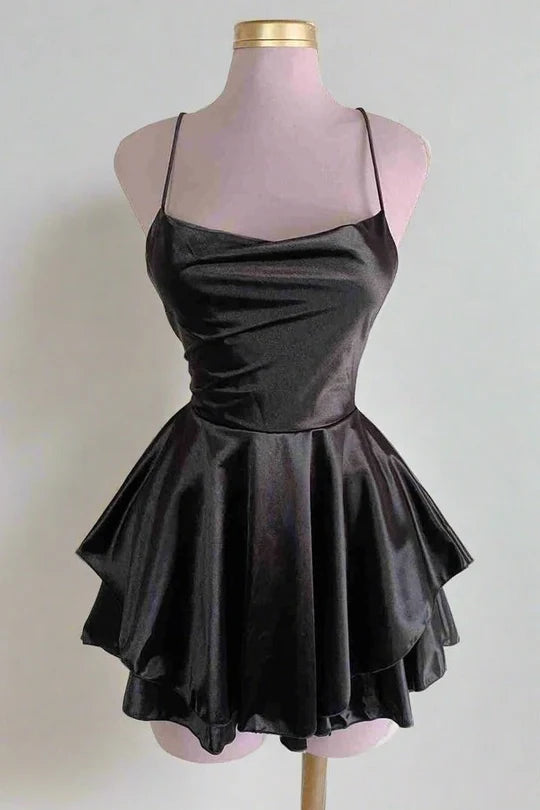 A-line White Graduation Dress Satin Homecoming Dress Spaghetti Strap