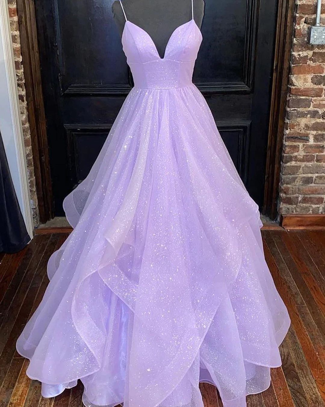 A-line Organza Tiered Lilac Prom Formal Dresses Sweetheart Sleeveless - MyChicDress
