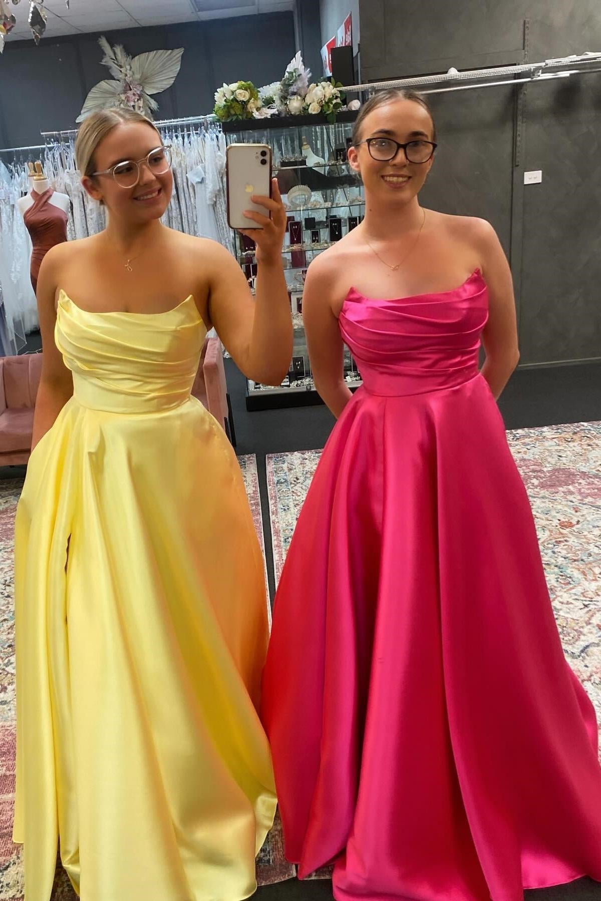 Vestido de novia de satén largo sin tirantes, corte A, color verde salvia