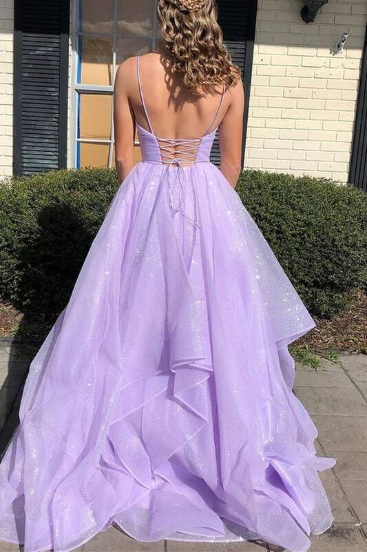 Una línea de organza con gradas lila vestidos formales de fiesta de graduación cariño sin mangas