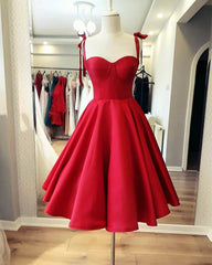 A Line Red Knee Length Homecoming Dress Satin Corset - MyChicDress