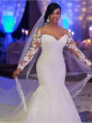 Vestidos de novia de encaje africano con mangas vestido de novia largo de sirena