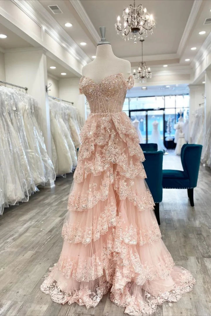 Vestido de fiesta Corsé En capas Fucsia Vestidos de fiesta Novio Lentejuelas