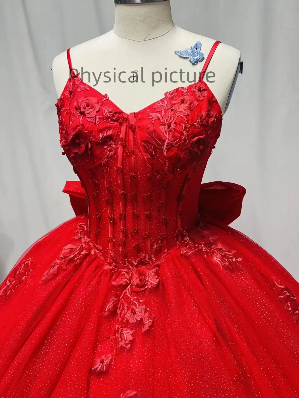 Ball Gown Straps Quinceanera Dresses Red Glitter Sweet 16 Birthday Dress