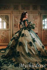 Vestido de fiesta Verde esmeralda XV Vestidos de quinceañera florales 2024