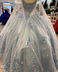 2024 vestido de fiesta azul claro vestidos de quinceañera barato 3D vestidos florales de 15 años