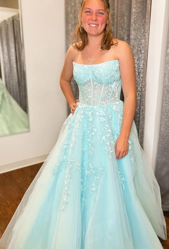 Ball Gown Strapless Purple Violet Prom Dress Lace Long Formal Gown - MyChicDress