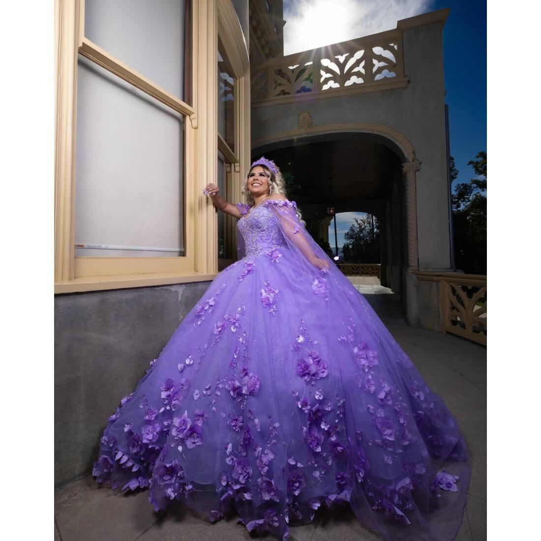 Best Sweet 15 Gowns Lilac Quinceanera Dress Cape Sleeve Sweetheart - MyChicDress