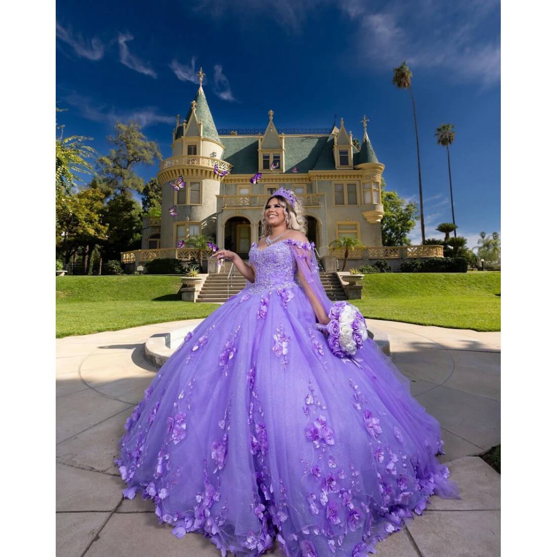 Best Sweet 15 Gowns Lilac Quinceanera Dress Cape Sleeve Sweetheart