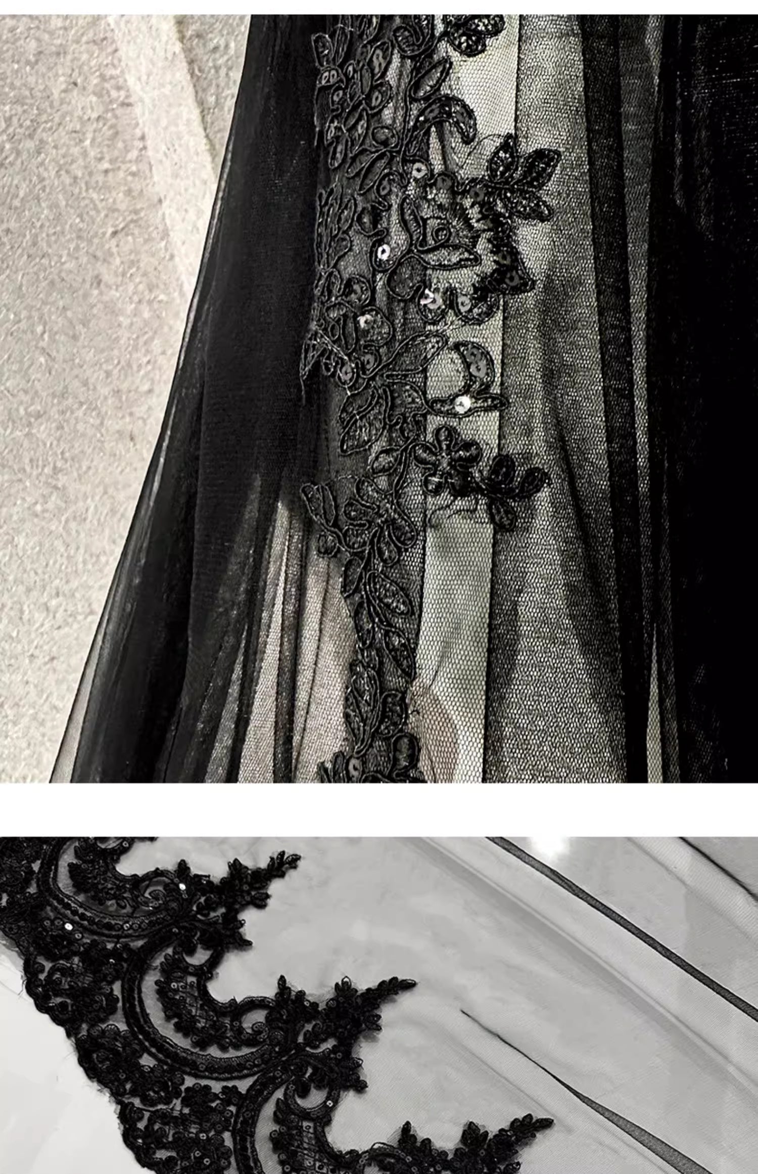 Velo de novia de encaje negro Velos de novia largos con adornos de encaje personalizados