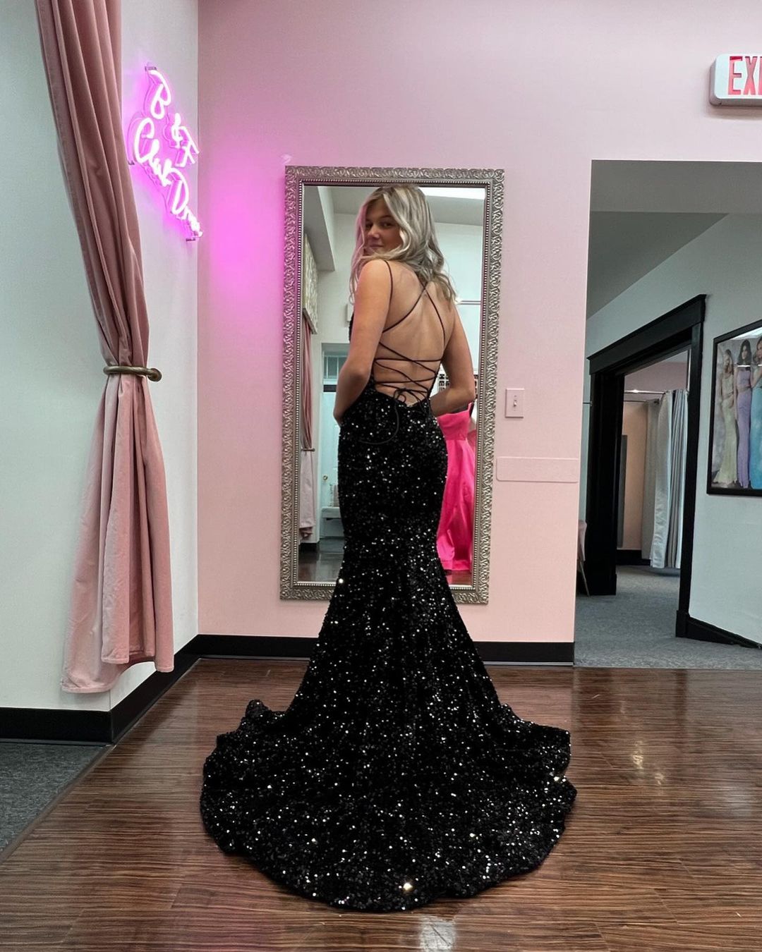 Black Velvet Sequins Prom Dresses 2025 Mermaid V Neck Formal Dress Long - MyChicDress