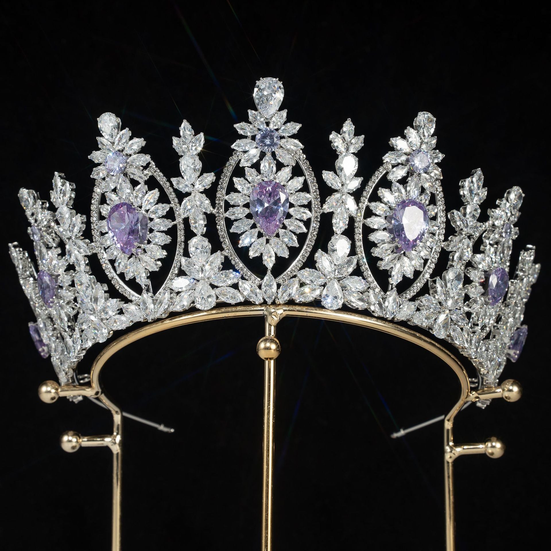 purple Bridal Crown Zircon Baroque Headband Quince Crown Hair Accessories