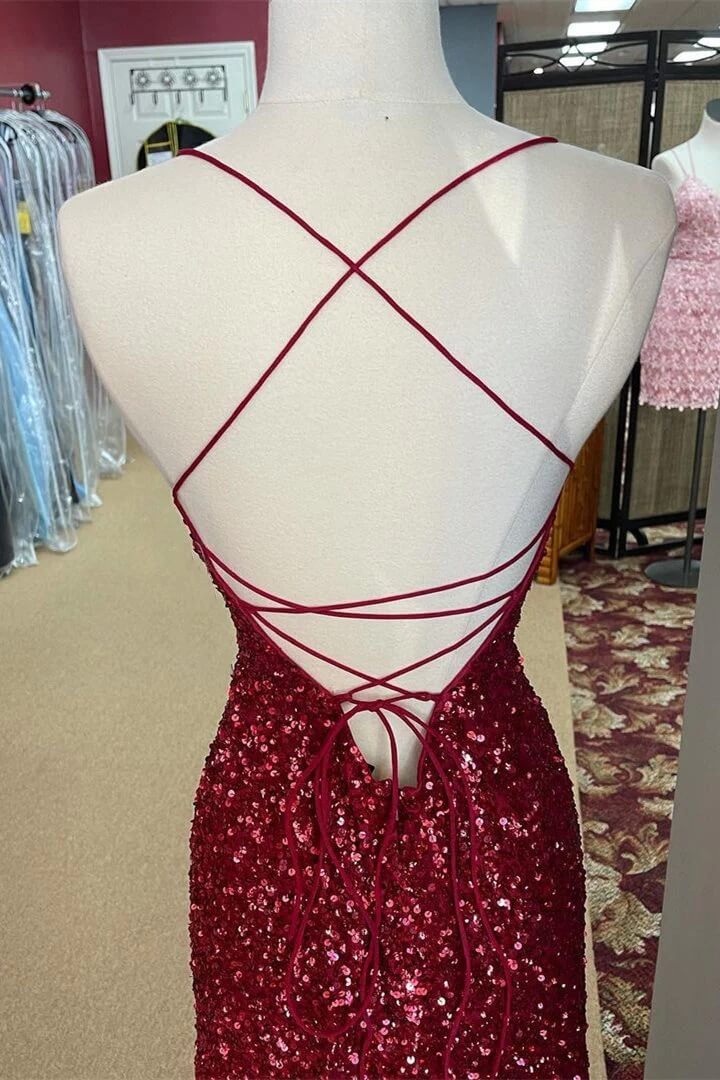 Burgundy Tight Homecoming Dress Short Sequined Hoco Dress MyChicDress