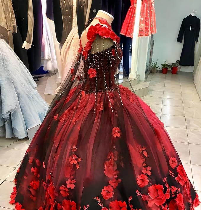 Red and black floral dress