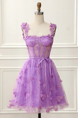 Cheap Corset A-Line Purple Homecoming Dress With Butterflies - MyChicDress