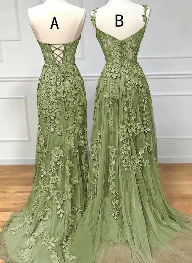 Cheap Green Lace Prom Dress Sage Long Evening Dress UK - MyChicDress