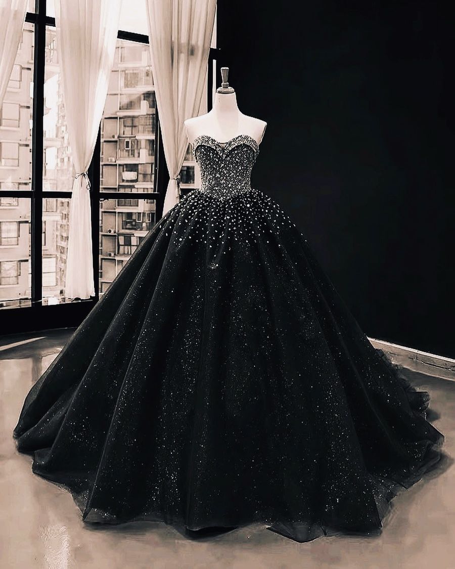 Crystals Sequined black Quinceanera Dresses Ball Gown Wedding Dresses