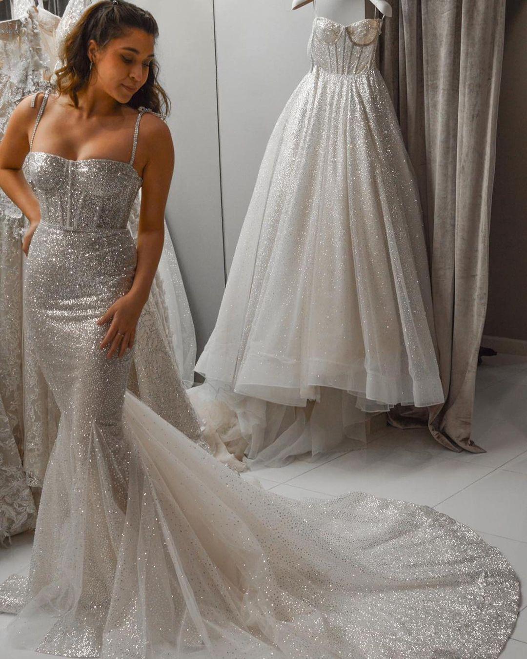 Custom Made Mermaid Silver Sequins Wedding Dresses - MyChicDress