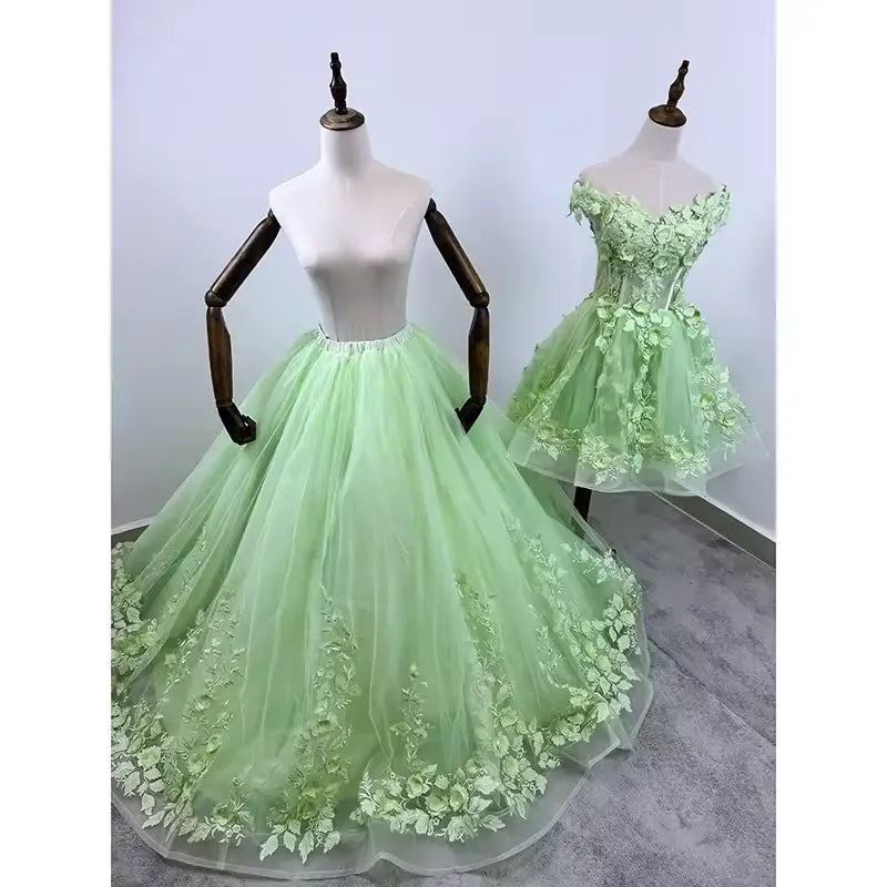 Customized 2 In 1 Quinceanera Dresses Green Sweet 15 Detachable Skirt Dress