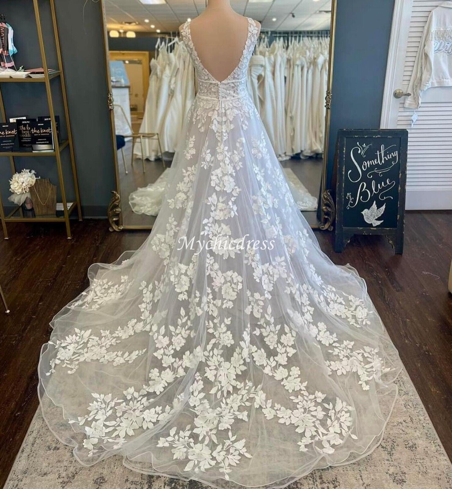 Custom made Lace Floral Vintage Wedding Dress V Neck Mermaid Bridal Gown - MyChicDress