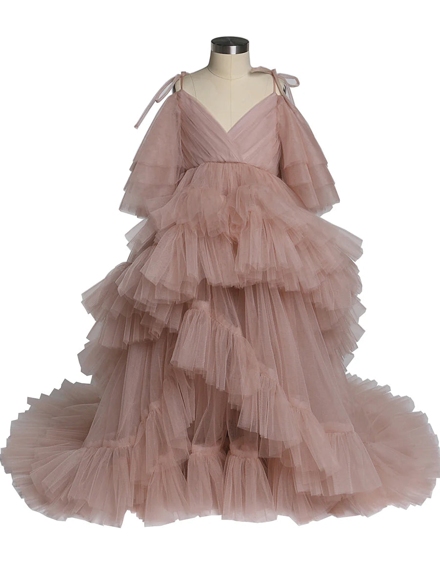 dusty pink Tulle Flower Girls Dress for Wedding Party Girl PhotoShoot Dress