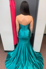 Elegant Green Satin Formal Guest Dress Strapless Prom Dress Mermaid