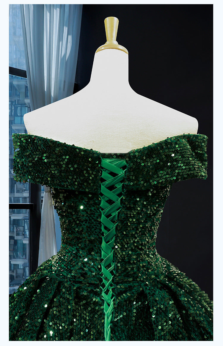 Vestidos de quinceañera de color verde esmeralda, vestido de baile con lentejuelas y hombros descubiertos, vestido de novia