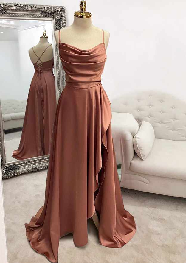 Floor-Length Satin Rust Formal Dress for Wedding Guests - MyChicDress