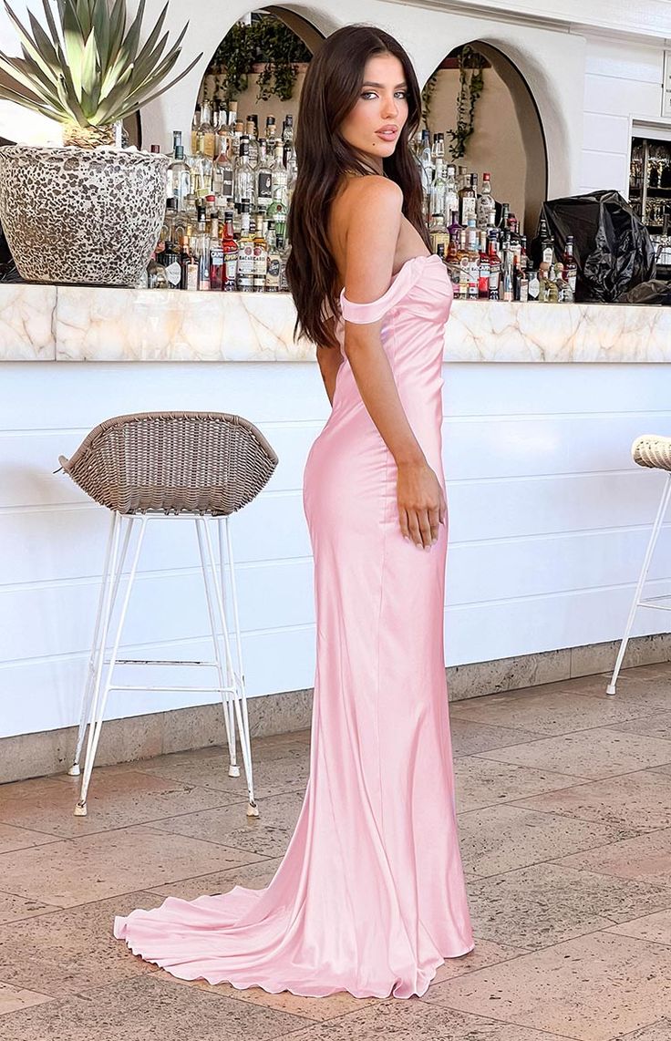 Floor-length Pink Evening Dress UK Satin Mermaid Off The Shoulder